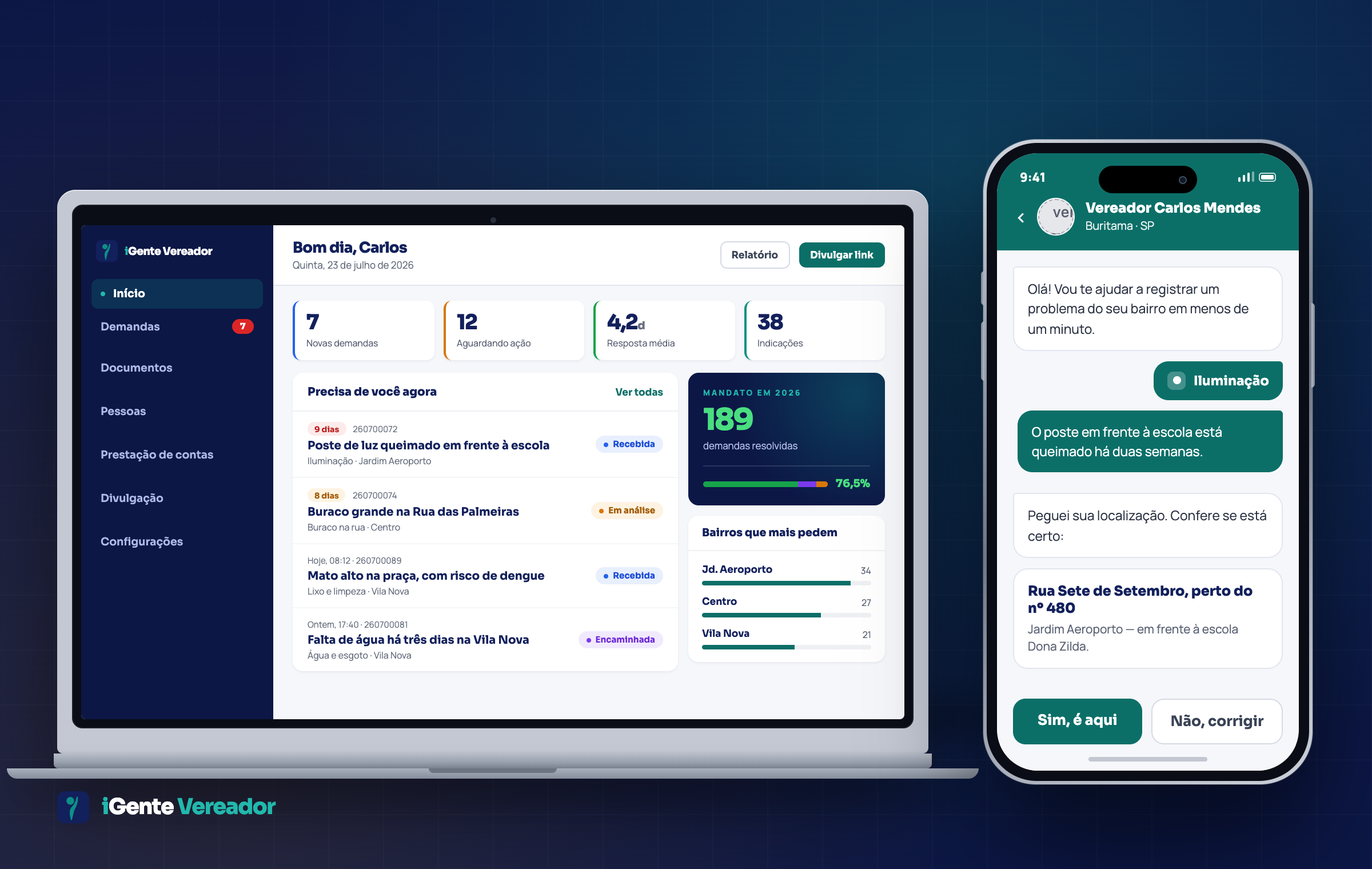 Painel do gabinete e chat do cidadão